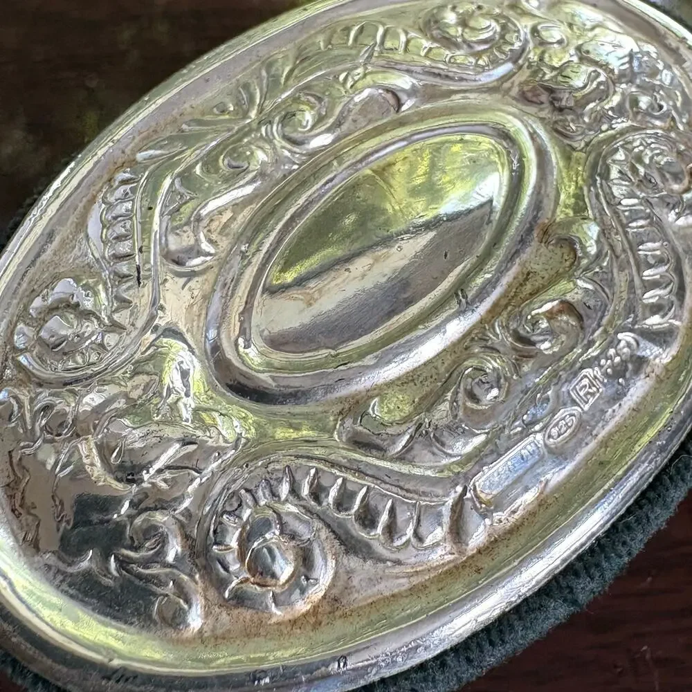 Godinger Silver Plated Vintage Oval Velvet Trinket Box, Dark Blue